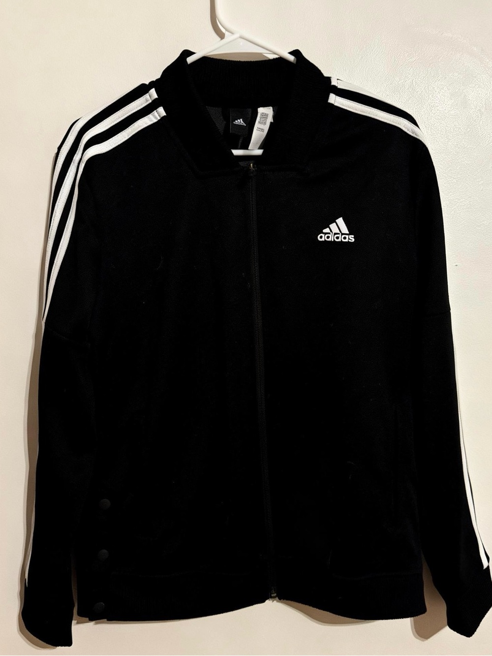 adidas Black Lightweight Track Jacket with White Stripes y2k